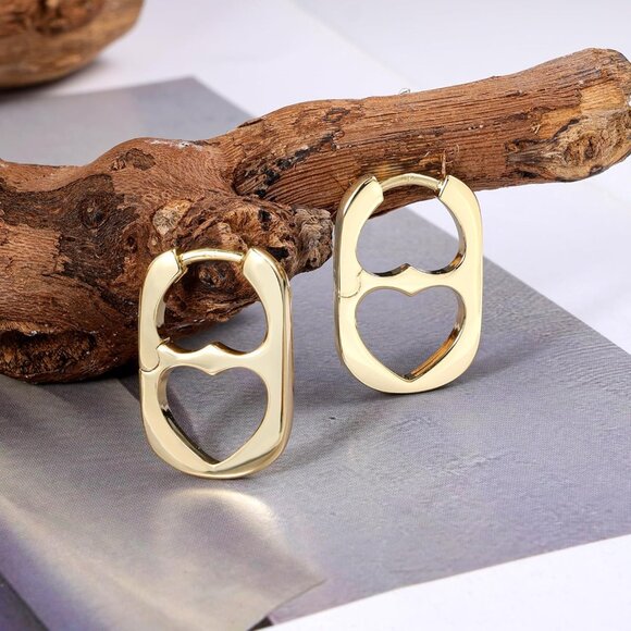 925 Sterling Silver Heart Rectangle Hoop Earring Women Geometric Hypoallergenic - Picture 6 of 6